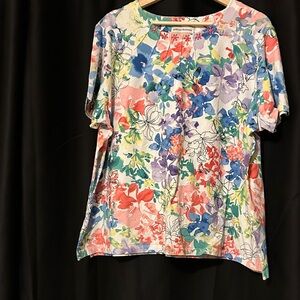 Alfred Dunner Multicolor Floral Short Sleeve Top